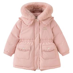 戴维贝拉儿童中长款羽绒服女童三防透湿加厚外套2026冬装新款童装