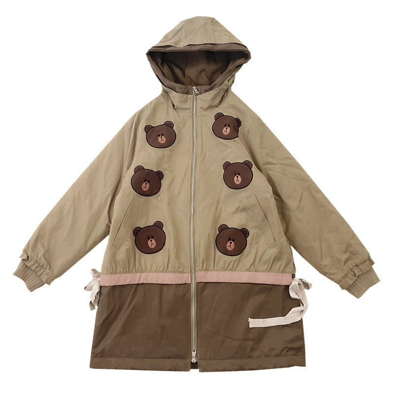 羽绒棉长款休闲宽松贴布刺绣棉服