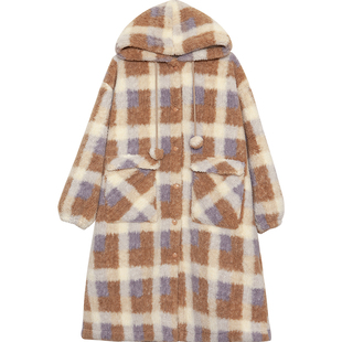 Bananagirl睡衣女套冬季新款加厚加绒长款格子睡袍家居服可外穿套