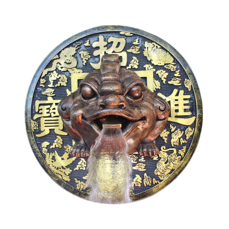 中式庭院景观鱼池叠水瀑布喷水喷泉装饰壁挂金蟾古铜币雕塑工艺品
