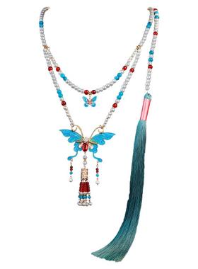 古风仿烧蓝项链璎珞背云