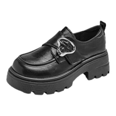 达芙妮黑色乐福鞋女英伦风小皮鞋