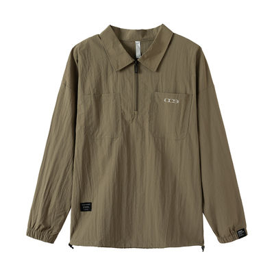 ICS/ICONSLAB 皱感下摆抽绳翻领半拉链衬衫户外运动风工装上衣