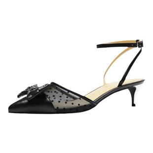 S BY STELLA春夏法式小香风半凉高跟鞋尖头蕾丝优雅凉鞋女SS20018