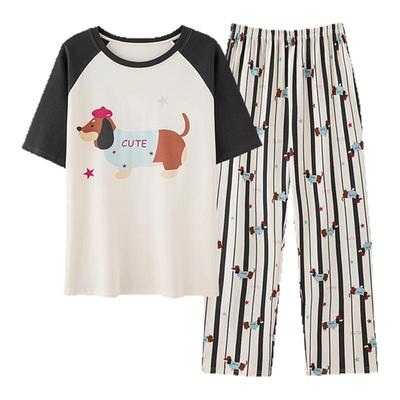 亲肤纯棉短袖睡衣男圆领条纹套装