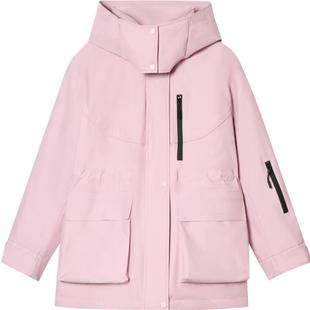 SALT.P可颜撞色连帽立领防风抽绳收腰户外羽绒服女冬季