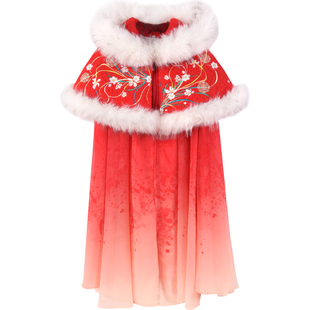 乌扣 凌波仙子 女童汉服冬款中国风披风儿童古风斗篷加厚保暖冬季