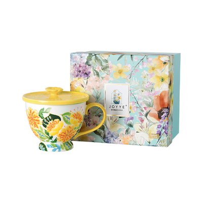 陶瓷大容量带盖釉下彩早餐杯