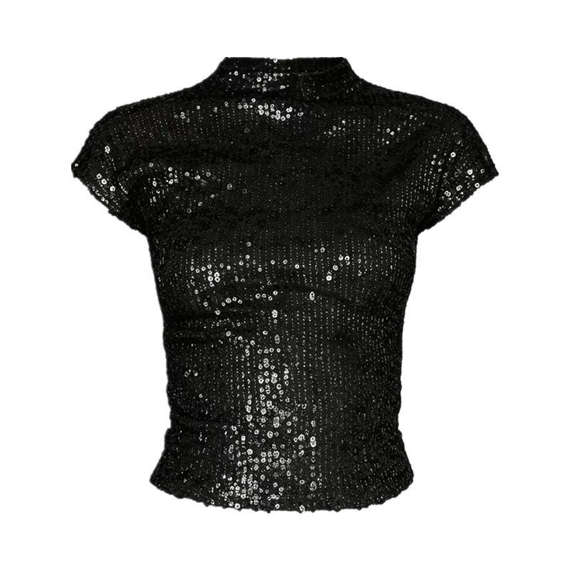 Backless slim sequined short sleeved top露背修身亮片短袖上衣