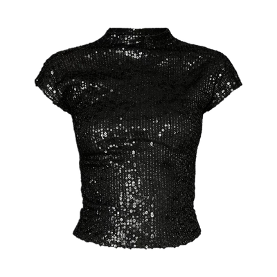 Backless slim sequined short sleeved top露背修身亮片短袖上衣