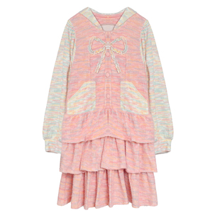 MEME原创设计 日系少女粉色兔耳蛋糕裙 甜美可爱小众连衣裙秋冬