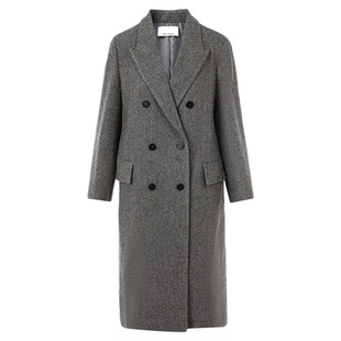 【王楚然同款】朗姿纯羊毛双排扣H型毛呢外套高质感老钱风大衣女