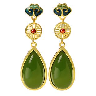 宫里上新和田玉耳钉女款耳环纯银碧玉耳坠冬季耳饰生日礼物送妈妈