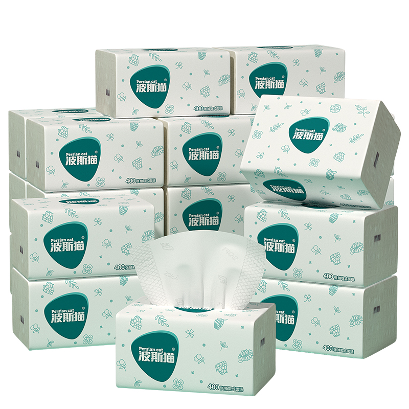 波斯猫400张纸巾抽纸整箱实惠装家用餐巾纸卫生纸面巾纸