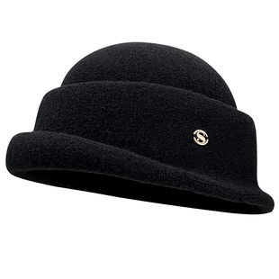 赫本风高品质花朵黑色千金礼帽女秋冬季优雅气质百搭渔夫帽盆帽潮