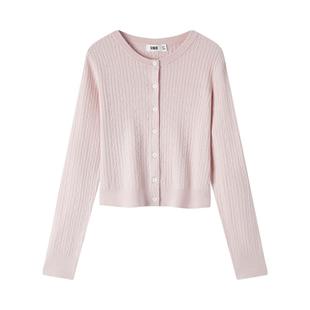 森马针织开衫女短款绞花修身内搭打底休闲秋季简约圆领衣服甜美风