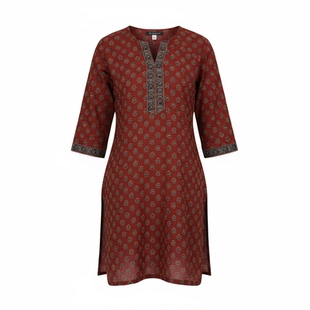 印度民族风服装女装短款印花上衣七分袖薄款绒棉库塔服饰四色可选