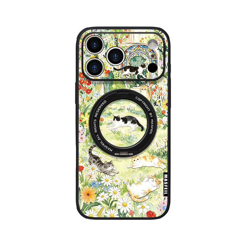 MASFEIL× 猫栖花野适用iPhone17Promax手机壳新款ip15磁吸带支架苹果16Pro套Ho5支点好看高级感13pm全包女