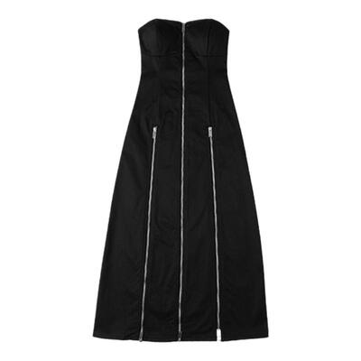 YJ1NGZYZJ 经典开衩拉链礼服裙连衣裙 黑色/白色