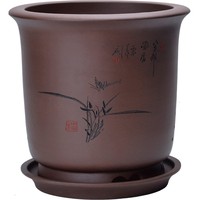 君子兰花盆 宜兴紫砂兰花盆盆栽绿植刻绘紫泥大小托盘锅底型花盆