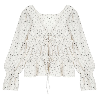 LOWRYS FARM衬衫女2026夏季新款2WAY荷叶边系带碎花上衣576767