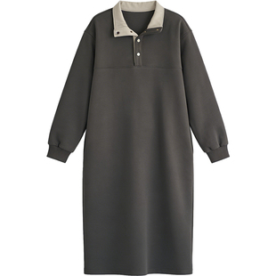 无谓韩式文艺2025秋冬新款女装宽松显瘦过膝气质直筒加绒连衣裙女