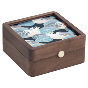 一纪蓝色收纳盒桌面首饰盒高级小众黑胡桃木防尘便携式手串文玩盒