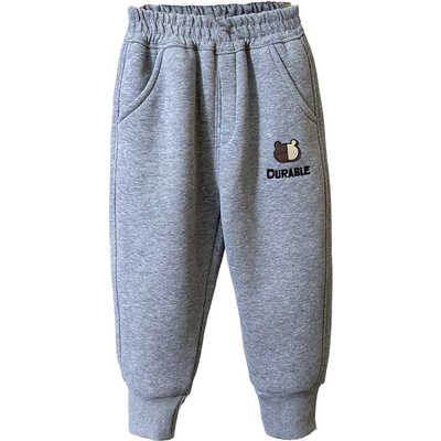 一体加绒裤子男童运动裤秋季薄绒