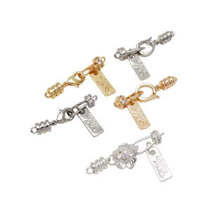 14K保色镶锆石花朵长方片手链珍珠龙虾D扣头链接项链diy饰品配件