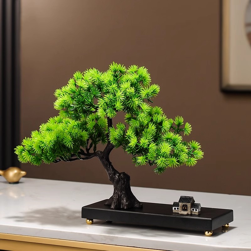 新中式家居玄关造景茶室桌面茶几迎客松盆景摆件微景观禅意装饰品