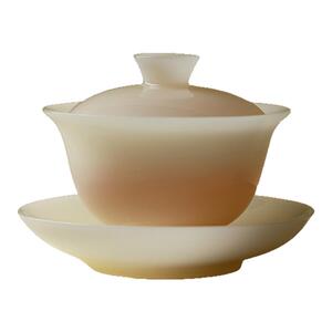 梵汝冰种玉瓷三才盖碗高档璞玉白瓷泡茶碗家用高档羊脂玉功夫茶具