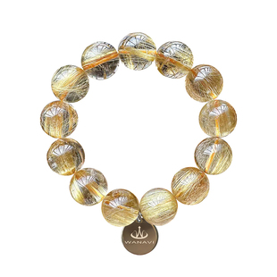 瓦萨比天然收藏级水晶金发晶手链女情侣首饰黄发晶金钛晶手串