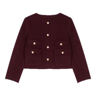 季末6折Maje2025秋冬新款女装法式时尚紫红色双面穿短款毛呢外套