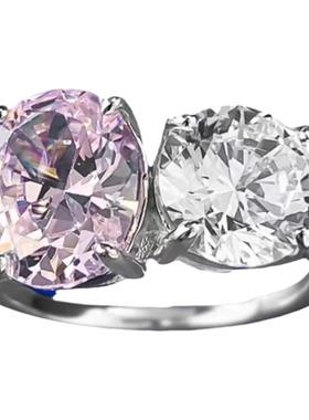 D色莫桑石粉白双色钻戒