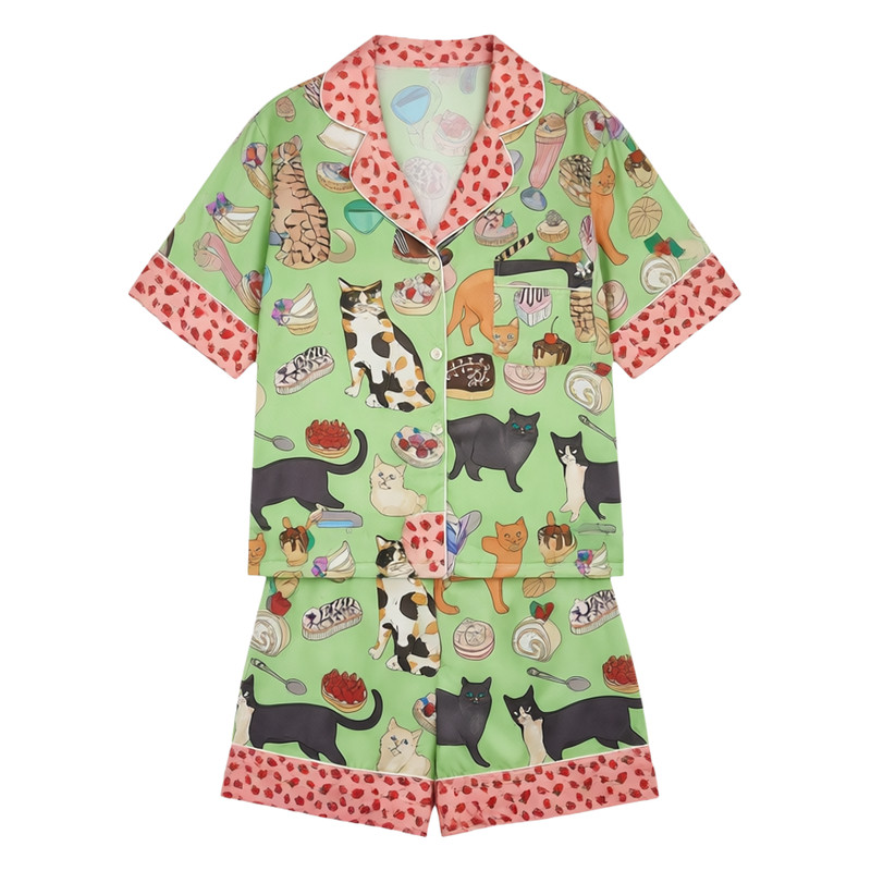 真丝睡衣女冰丝短袖丝绸家居服