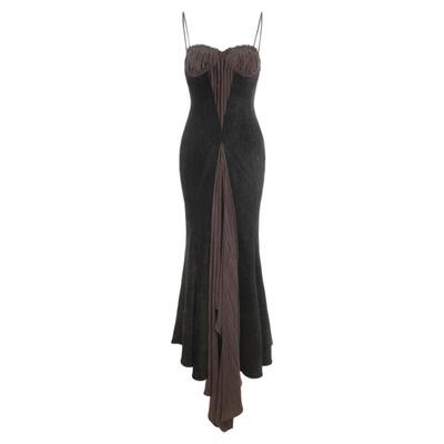 Elywood黑色棕色贝壳抽皱连衣裙