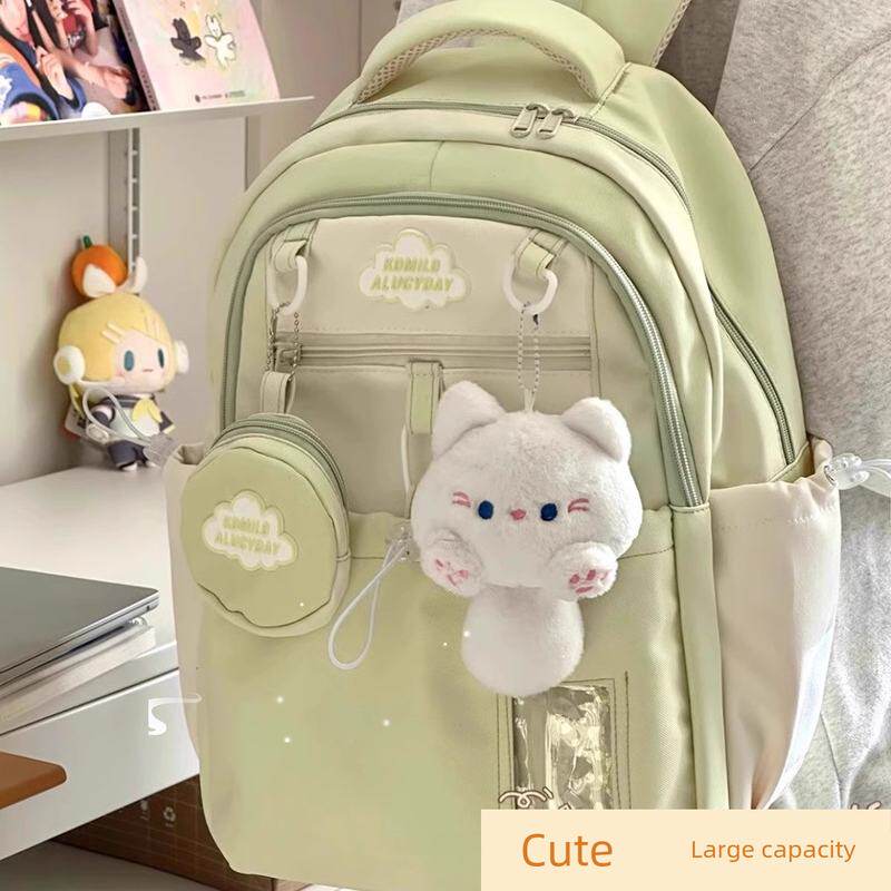 高颜值绿色书包初中女生小学生轻便百搭双肩包可爱少女上课背包女