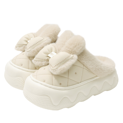 时尚百搭防水毛绒棉拖鞋女亲子冬