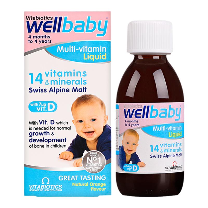 英国直邮wellbaby婴幼儿儿童14种复合维生素150ml含铁锌D3六瓶装