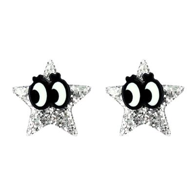 BOMBCACA时尚银色闪片星趣味耳环
