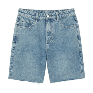 热风女装24夏新款女士时尚牛仔中裤百搭浅色裤子中腰直筒裤短裤