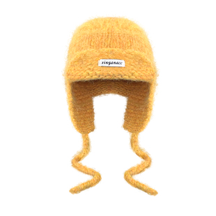 2025新款绿色针织护耳雷锋帽子女冬季保暖飞行帽百搭显脸小毛线帽