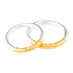 纯银轻奢情侣对戒原创高级感设计金包银锤纹黄金男戒实心素圈女戒