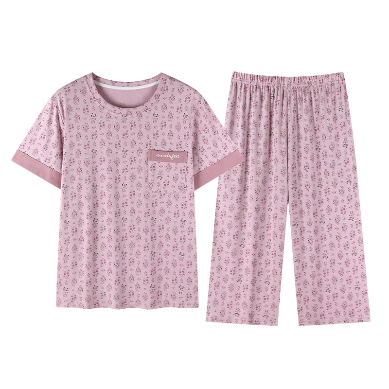 妈妈装短袖纯棉套装女夏季洋气