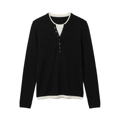 WITTYFOX绵羊毛假两件针织衫女修身圆领长袖极简风