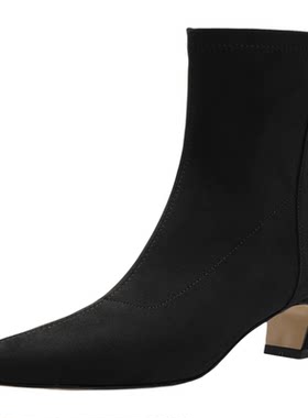 奥莱Nine West/玖熙显瘦筒靴女秋冬粗跟气质短靴通勤弹力女靴