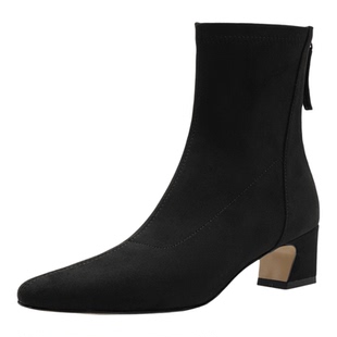 奥莱Nine West/玖熙显瘦筒靴女秋冬粗跟气质短靴通勤弹力女靴