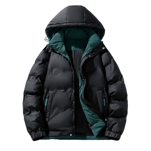 男士黑色连帽短款棉服男款冬季潮牌2025新款美式棉衣棉袄外套冬装