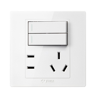 公牛86型二开双控五孔二位开关带插座面板双开两开双联双控2开5孔