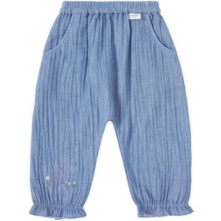 全棉时代儿童裤子男童春季新款婴儿绉布长裤宽松吸湿速干棉裤